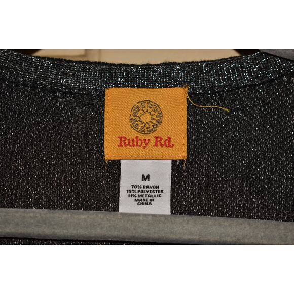 RUBY RD. NEW $59 Gray Silver Metallic Open Cardigan Sweater Medium - Picture 3 of 3